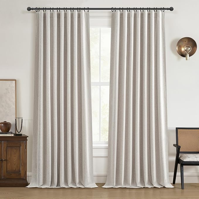 100% Blackout Elegant Curtains 95 Inch 2 Panel Set for Living Room/Sunroom Thermal Insulated Custom Curtains for Windows Boho Farmhouse Drapes Office(Ivory Cream/Off White)Hook Belt Pleated/Back Tab