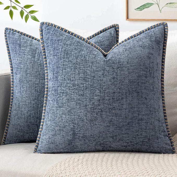MIULEE Decorative Couch Throw Pillow Covers 20x20 in Dark Grey Blue 2 Pack | Farmhouse Pillow Covers with Stitched Edge, Soft Chenille Cushion Cases, for Sofa Bed Living Room Home Decor
