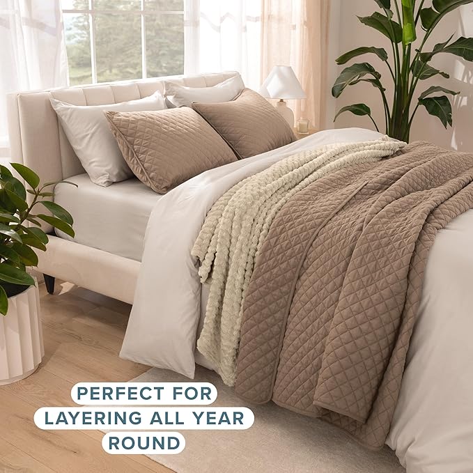 Bare Home Coverlet Set - Twin/Twin Extra Long - Lightweight Bed Decor - Comforter Alternative - All-Season Quilted Bedspread (Twin/Twin XL, Taupe)