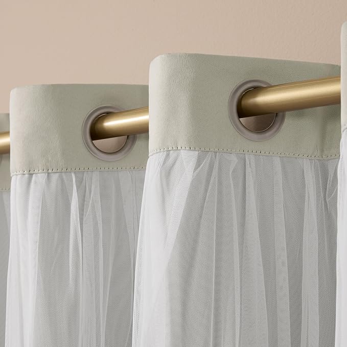 TOWN & COUNTRY LUXE Talia Double Layer Indoor Curtains, Sheer and Room Darkening Blackout, Grommet Top, Energy Efficient, 2-Pack Set, 52"x108", Cloud Grey