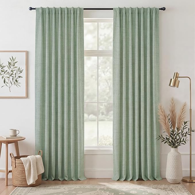 RYB HOME Sage Green 100% Blackout Curtains 84 Inch for Bedroom Living Room | Thermal Insulated Linen Texture Elegant Farmhouse Back Tab Rod Pocket, for Office Dining Room Nursery, W52 x L84, 2 Panels