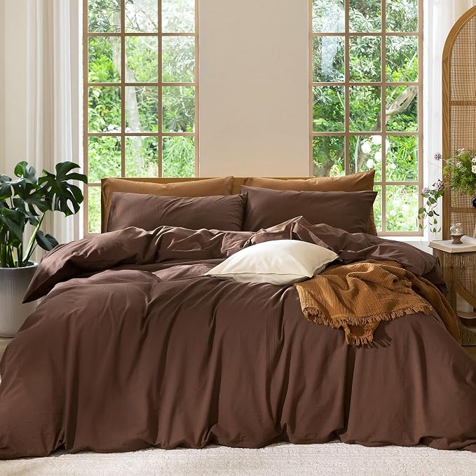 MooMee Duvet Cover Set 100% Washed Cotton Linen Like Queen | Relaxed Linen-like Texture. Soft, Breathable & Long-lasting Comfort. Lightweight. Hidden Zipper with 8 Interior Corner Ties