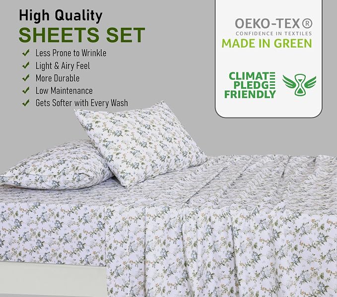 RUVANTI 100% Cotton Percale Sheets Twin Size, Heritage | Crisp Cooling for Hot Sleepers, Deep Pocket 16", Soft Breathable & Durable, Hotel-Style 3 Piece Set