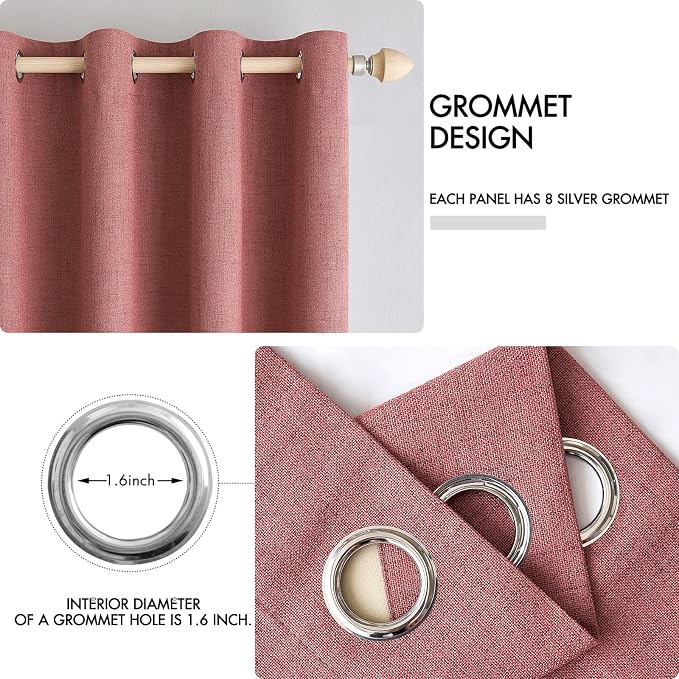 MIULEE 100% Blackout Linen Curtains for Bedroom 42x63 Inches Dusty Rose | Room Darkening, Light Blocking, Thermal Insulated, Grommet Top, Linen Textured, Window Curtains for Living Room, 2 Panels