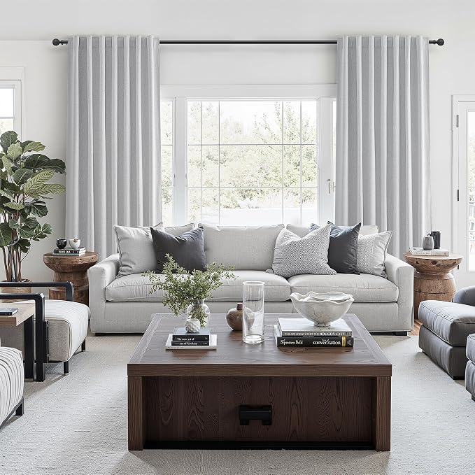 Light Grey 100% Blackout Curtains 54 Inches Long 2 Panels Set, Short Linen Heat Blocking Drapes 54 Inch Small Window Decor for Kitchen Bedroom Bathroom Thermal Insulated Textured Hook Belt(W50"xL54")