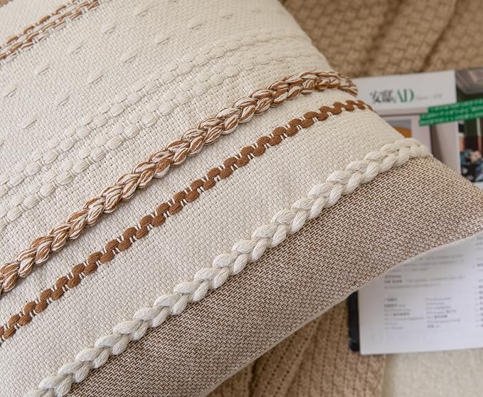 Cethom Boho Throw Pillow Covers 12x20 Inch Set of 2, Brown Textured Decorative Couch Pillow Cases for Farmhouse Home Decor, Accent Cushion Cover for Sofa, Bed, Living Room, Bedroom