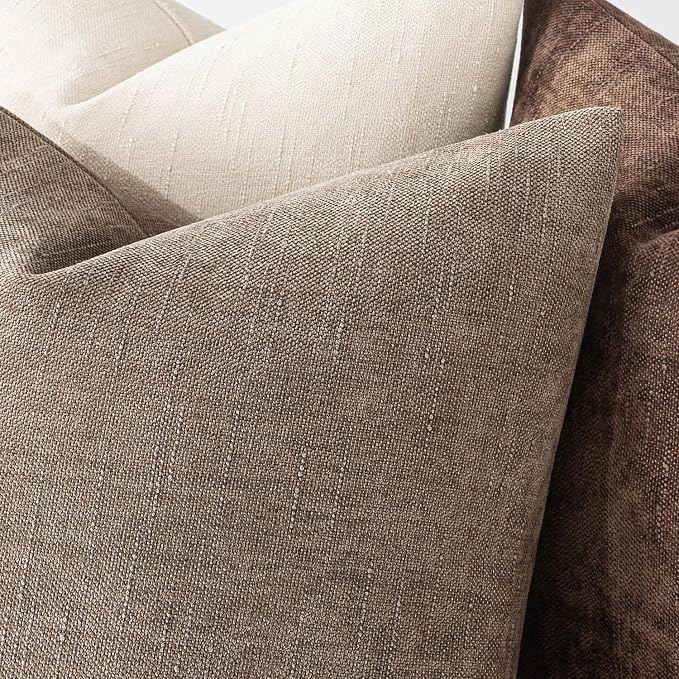 MIULEE Textured Chenille Throw Pillow Covers 18x18 Inch Taupe Grey | Pack of 2 Decorative Soft Throw Pillows, Solid Textured Cushion Covers, Modern Home Decor for Couch Sofa Bedroom Living Room