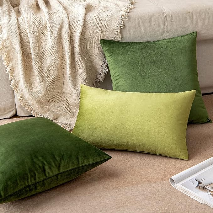 MIULEE 12x20 Inch Lumbar Velvet Throw Pillow Covers Moss Green | Pack of 2 Soft Solid Decorative Pillow Covers, Modern Luxury Home Decor, for Chair Couch Sofa Bedroom Livingroom