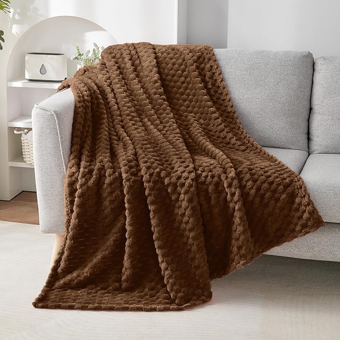 EXQ Home Gentle Soft Fleece Throw Blanket – Cozy Lightweight 3D Imitation Turtle Shell Jacquard Blanket for Couch Bed – All-Season Warm Fuzzy Flannel Blanket for Women Mom Her Gifts(90"x90",Coffee)