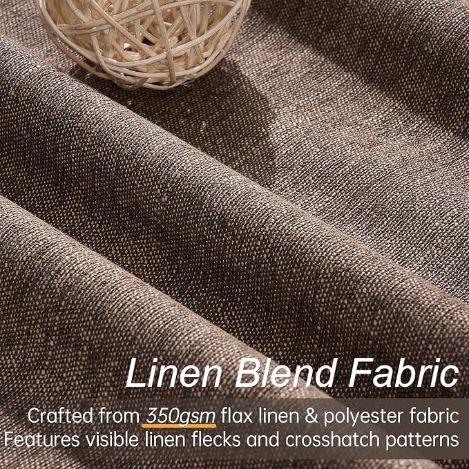 Topfinel 96 Inch Blackout Linen Curtains 2 Panel Set for Living Room Darkening Back Tab Thick Linened Textured 100% Black Out Drapes 96 Inches Long Light Blocking Kids Bedroom Dark Brown