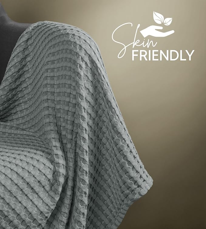 Utopia Bedding 100% Cotton Waffle Blanket Throw Size Cool Grey, 50x60 Inch | Lightweight Breathable Cozy Summer Bed Blanket Home Decor Gift for Women and Men