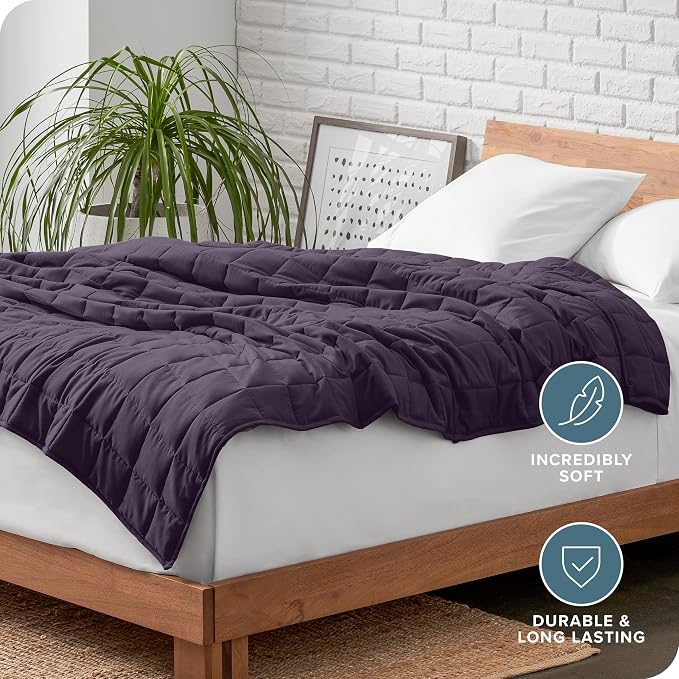 Bare Home Cotton Weighted Blanket (Eggplant, 40"x60" 7lbs) | Twin or Full Size, All-Natural 100% Cotton, Premium Heavy Blanket Nontoxic Glass Beads