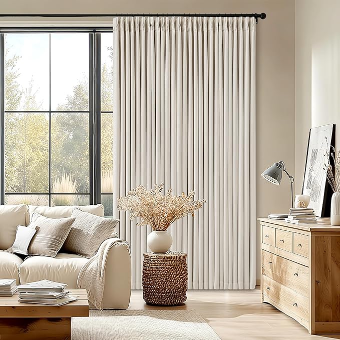 100% Blackout Linen 126 Inch Curtains 2 Panel Set for Bedroom Natural | Pinch Pleated, Thick Linen Textured, Thermal Insulated Heavy Curtain with Liner, 40 x 126 for Sliding Glass Door Living Room