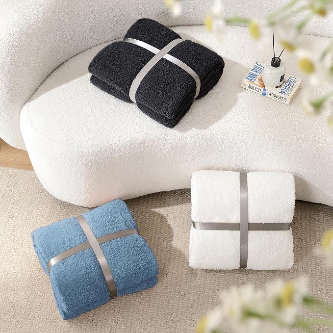 JOOJA Dusty Blue Throw Blanket, Soft Fluffy Fuzzy Knit Blanket for Couch Bed Sofa, Cozy Plush Warm Blanket for Bedroom Living Room, Spring Home Decor, 50x60 Inches