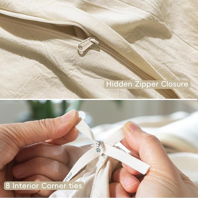 MooMee Duvet Cover Set 100% Washed Cotton Linen Like Alaska King | Relaxed Linen-like Texture. Soft, Breathable & Long-lasting Comfort. Lightweight. Hidden Zipper with 8 Interior Corner Ties