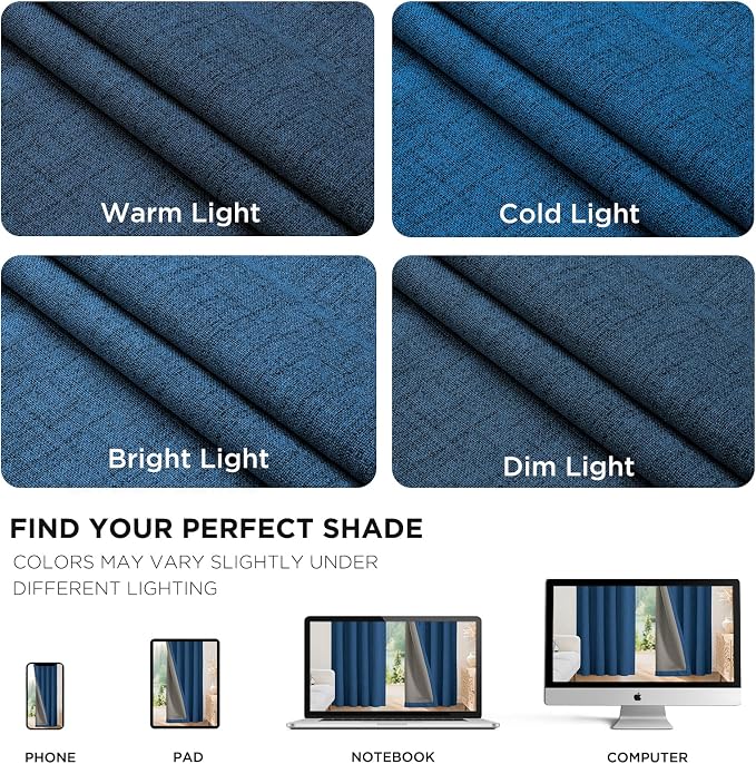 Joydeco Linen Blackout Curtains for Bedroom - 100% Light Blocking 1 Panels, Navy Blue Drapes 100" W x 84" L, Thermal Insulated Room Darkening Curtains for Living Room, Rod Pocket & Back Tabs