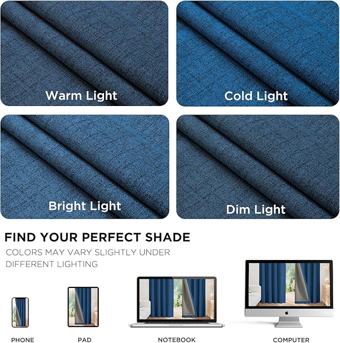 Joydeco Blackout Curtains for Bedroom - 90 Inch Long 100% Light Blocking 2 Panels Navy Blue Drapes, Thermal Insulated Room Darkening Curtains, Linen Textured for Living Room, Rod Pocket & Back Tabs