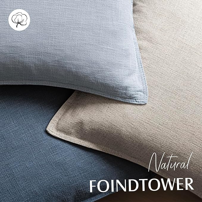 Foindtower Linen Solid Decorative Throw Pillow Covers 16x16 Inch Sky Blue | Pack of 2 Boho Farmhouse Morden Pillowcase,Accent Neutral Cushion Covers,Home Decor for Chair Couch Sofa Bedroom Living Room