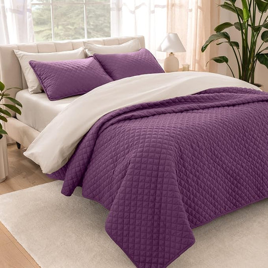 Bare Home Coverlet Set - Twin/Twin Extra Long - Lightweight Bed Decor - Comforter Alternative - All-Season Quilted Bedspread (Twin/Twin XL, Plum)