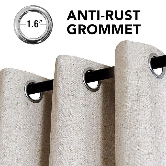 H.VERSAILTEX Linen Curtains 100% Blackout Curtains for Bedroom 120 inch Long Full Light Blocking Nature Linen Blended Window Curtains for Living Room Nickel Grommet (2 Panels, Heathered Linen)