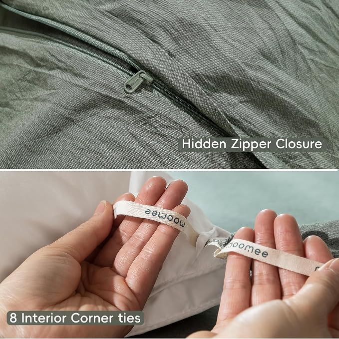 MooMee Duvet Cover Set 100% Washed Cotton Linen Like Cal King | Relaxed Linen-like Texture. Soft, Breathable & Long-lasting Comfort. Lightweight. Hidden Zipper with 8 Interior Corner Ties