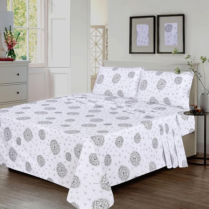 RUVANTI 100% Cotton Percale Sheets Queen Size, Dandelion | Crisp Cooling, Deep Pocket 16", Soft Breathable & Durable, Hotel-Style, 4 Piece Set