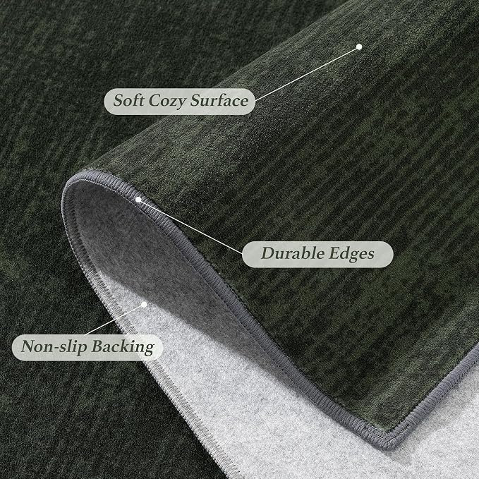 2.7x8 Washable Runner Rugs, Dark Green Stainproof Non-Slip for Hallway | Low pile, stain-resistant & non-slip backing, pet & kids friendly for hallway kitchen bedroom(2.7x8,Dark Green)