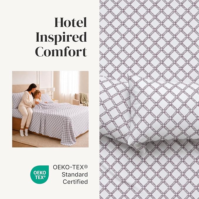 Modern Threads 4-Piece Ultra Soft Microfiber Bed Sheets Set, Wrinkle Free Sheets with Deep Pockets Fitted Sheet, Flat Sheet & Pillowcases, Breathable Bedding, Modern Geometric, California King
