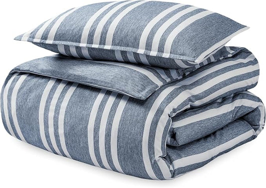 Bare Home Duvet Cover Set (Twin/Twin XL, Stripe - Heathered Midnight Blue) | 1800 Ultra-Soft, Lightweight, Cooling, Breathable, Premium, All-Season