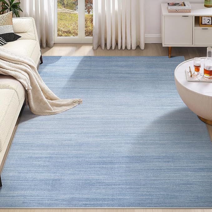 UERMEI 8x10 Washable Area Rug - Neutral Modern Abstract Living Room Rugs, Non-Slip Soft Large Indoor Floor Carpet for Bedroom Home Office & Under Dining Table Decor, Blue