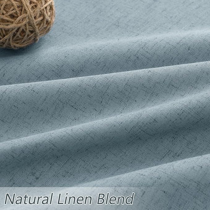 Blue 100% Blackout Linen Curtains 96 Inch Length 2 Panels Set for Living Room Bedroom Back Tab/Rod Pocket Thermal Insulated Black Out Drapes Room Darkening Window Curtains 96 Inches Long