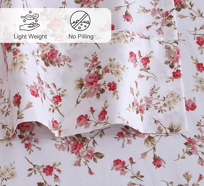 RUVANTI 100% Cotton Percale Sheets Queen Size, Bouquet | Crisp Cooling, Deep Pocket 16", Soft Breathable & Durable, Hotel-Style, 4 Piece Set