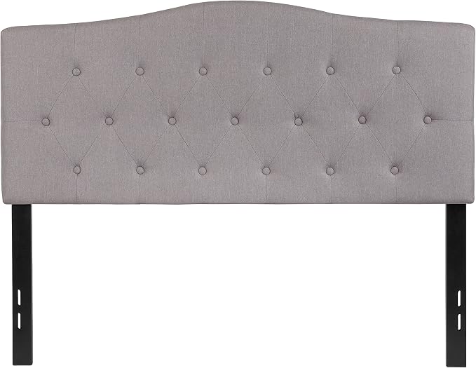 EMMA + OLIVER Light Gray Full Button Tufted Headboard | Adjustable Bed Rail Slots, Fabric Upholstered