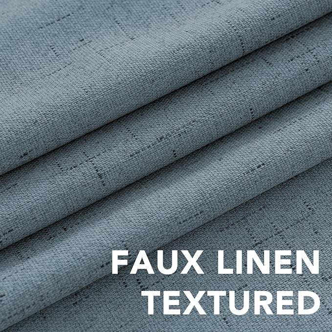 H.VERSAILTEX Blackout Curtains Linen Curtains 120 inches Long 100% Black Out Curtains for Bedroom Windows, Textured Linen Look Draperies Grommet with White Liner, 2 Panels, Stone Blue