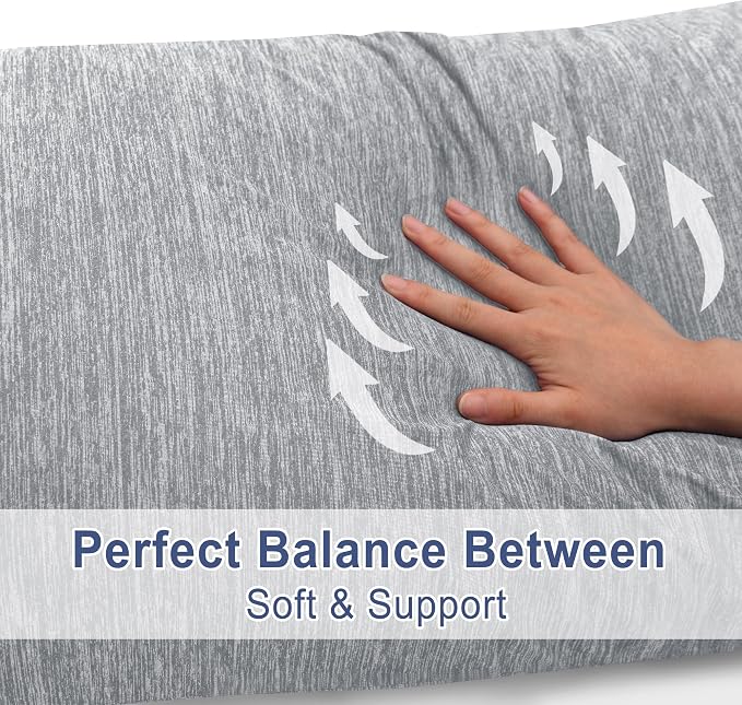 DWCN Cooling Body Pillow for Adults, 20x60 Inch Light Grey - Shredded Memory Foam Body Pillow with Removable & Adjustable Filling, Full Body Support for Side Sleepers, Pregnancy & Pain Relief