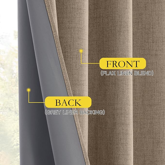 NICETOWN 100% Blackout Linen Curtains 84 inches Long 2 Panels, Burlap | Farmhouse Style, Thermal Insulated, Privacy Window Draperies for Flat Bedroom, Living Room, W42" x L84" per Panel