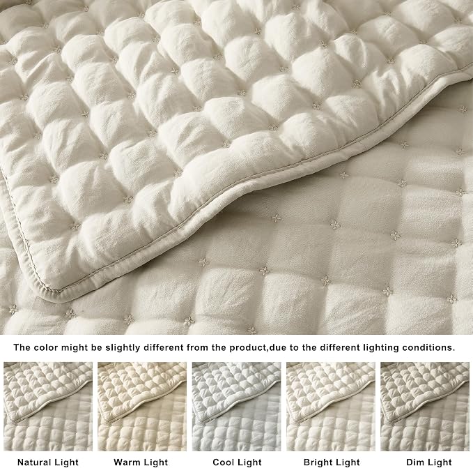 WDCOZY Beige Twin Quit Size Bedding Sets with Pillow Sham, Neutral Lightweight Soft Bedspread Coverlet, Quilted Blanket Thin Comforter Bed Cover for All Season, 2 Pieces, 68x90 inches