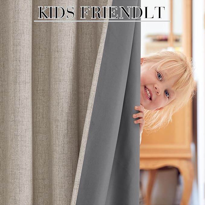 RYB HOME Natural Beige 100% Blackout Short Curtains 45 Inch Long | Thermal Insulated, Light Blocking, for Kitchen Small Window Bathroom Basement Garage, Small Window, W52 x L45, 2 Panels