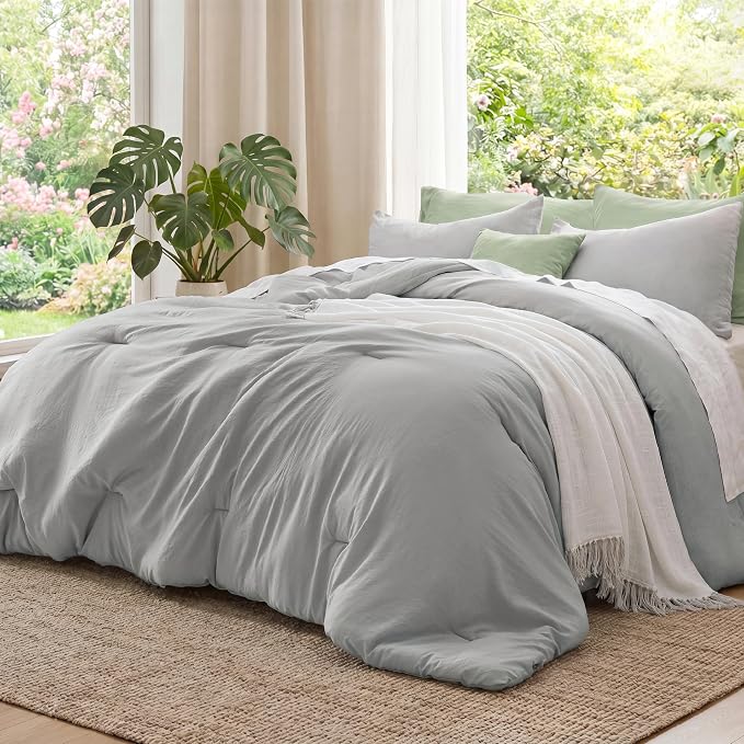 Bedsure Queen Comforter Set, Silver Grey Soft Prewashed Bedding for All Seasons, 3 Pieces GentleSoft Bed Set, 1 Lightweight Comforter (90"x90") and 2 Pillowcases (20"x26")