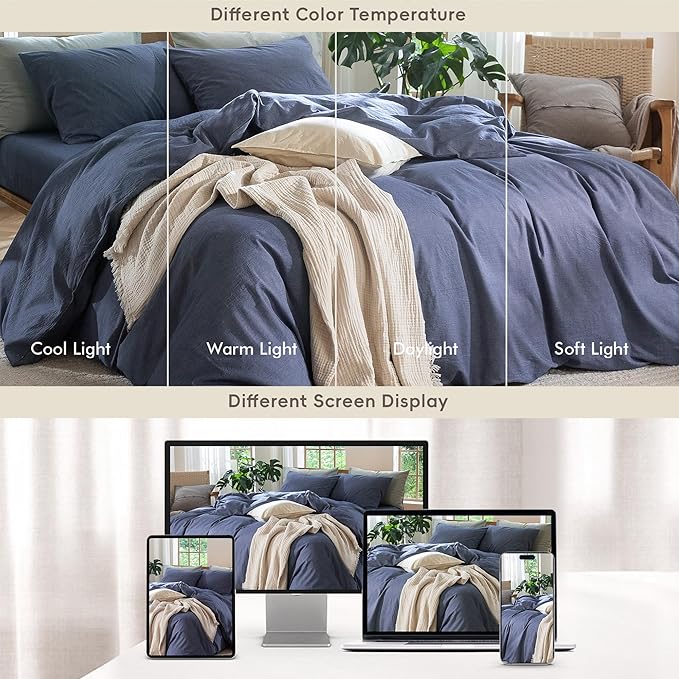 MooMee Duvet Cover Set 100% Washed Cotton Linen Like Full | Relaxed Linen-like Texture. Soft, Breathable & Long-lasting Comfort. Lightweight. Hidden Zipper with 8 Interior Corner Ties