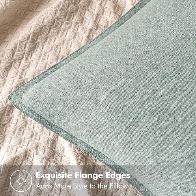 MIULEE Decorative Linen Pillow Covers 20x20 Inch Aqua Green | Boho Farmhouse Neutral Couch Throw Pillows for Bed, Pack of 2 Accent Modern Pillowcases, Sofa Livingroom Home Decor