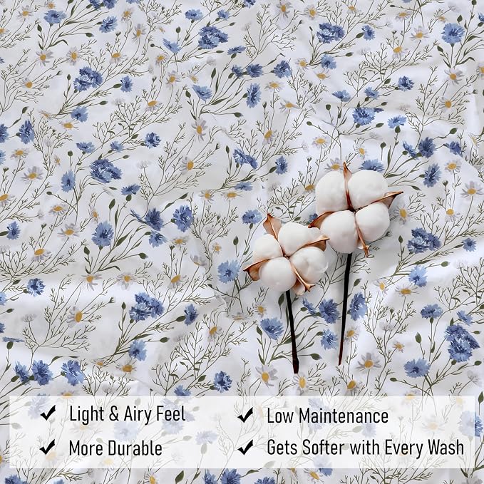 RUVANTI 100% Cotton Percale Sheets Full Size, Sweet Pea | Crisp Cooling, Deep Pocket 16", Soft Breathable & Durable, Hotel-Style, 4 Piece Set