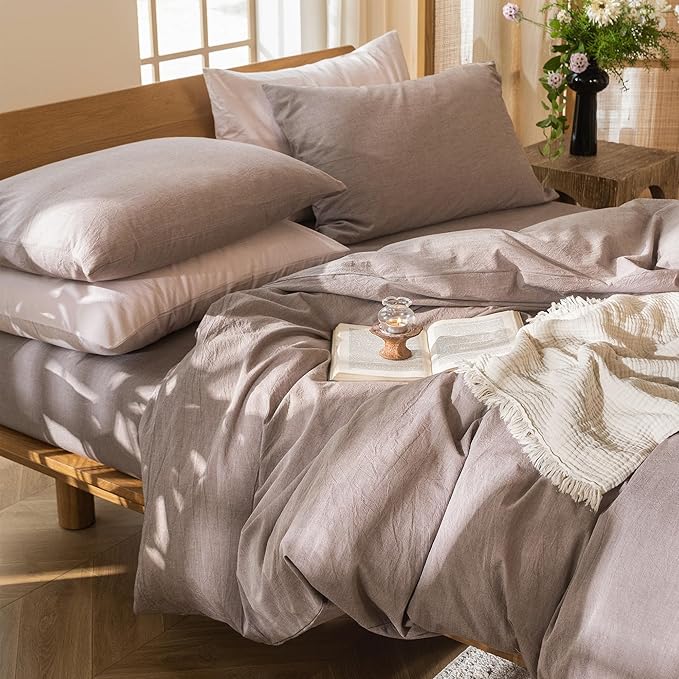 MooMee Duvet Cover Set 100% Washed Cotton Linen Like Alaska King | Relaxed Linen-like Texture. Soft, Breathable & Long-lasting Comfort. Lightweight. Hidden Zipper with 8 Interior Corner Ties