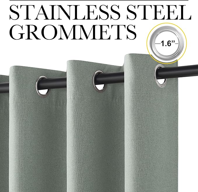 NICETOWN Full Shade Faux Linen Curtains 96" Long for Living Room, Pair of Energy Smart & Noise Blocking Blackout Shield, Thermal Insulated Window Dressing Crisp Fabric, Sage Green