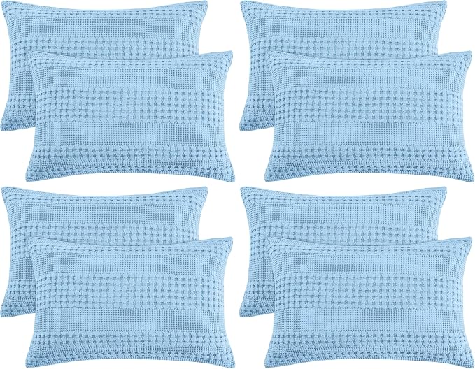 PHF Waffle Weave Pillow Shams King Size, 8 Pack 100% Cotton Pillowcases 20" x 36", No Insert, Soft & Breathable Aesthetic Woven Pillow Case Covers for Bedroom Decor, Sky Blue