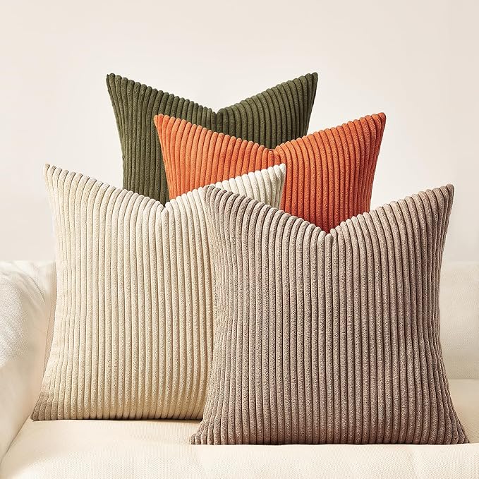 Topfinel Fall Home Decor Rust OliveGreen Throw Pillow Covers 22x22 Inch Set of 4 Boho Farmhouse Cushion Covers Soft Corduroy for Couch Bed Sofa Living Room