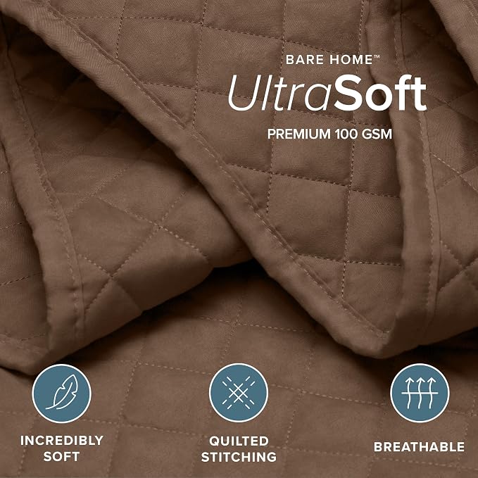 Bare Home Coverlet Set - King Size - Lightweight Bed Decor - Comforter Alternative - All-Season Quilted Bedspread (King, Cocoa)