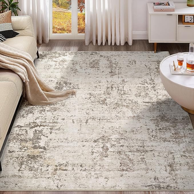 UERMEI 9x12 Area Rug Living Room Rugs - Washable Neutral Modern Abstract Soft Thin Large Rug Indoor Floor No Slip Rug Carpet for Bedroom Under Dining Table Home Office Decor - Dark Brown