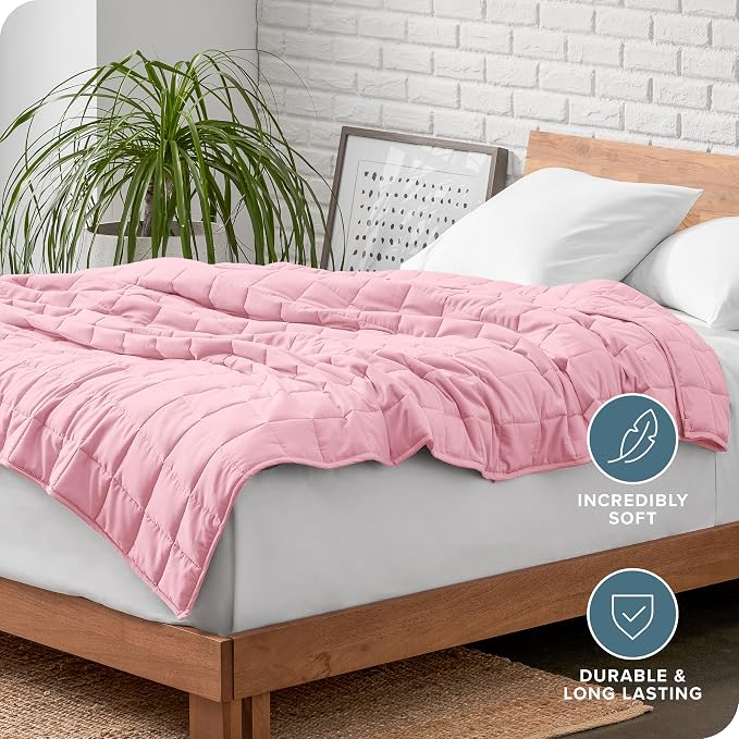 Bare Home Cotton Weighted Blanket (Light Pink, 48"x72" 15lbs) | Full or Queen Size for Adults, All-Natural 100% Cotton, Premium Heavy Blanket Nontoxic Glass Beads