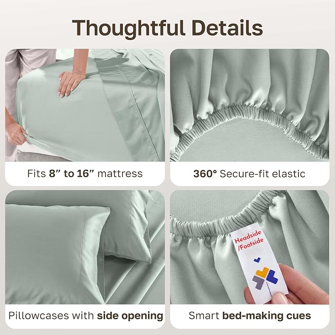California Design Den 100% Cotton Sateen King Sheet Set, 4 Pcs, Silver Sage | Soft 500 Thread Count Backed by Good Housekeeping Seal, 16" Deep Pocket, All-Around Elastic, Durable, Easy Care